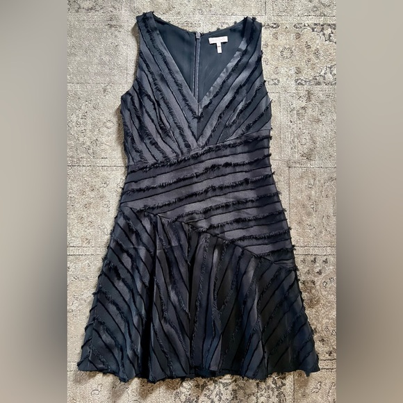 REBECCA TAYLOR Eyelash Stripe Short Black Dress Size 2 - Picture 7 of 9